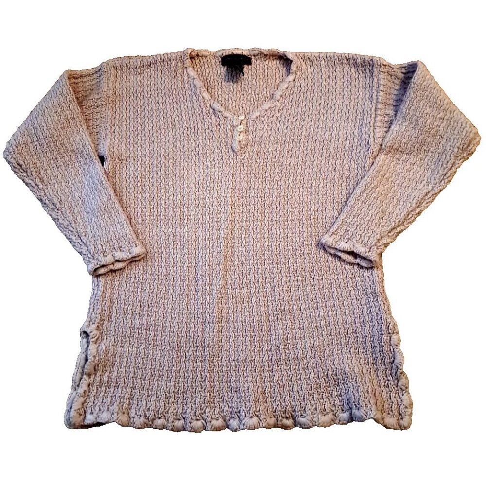 Vintage Yarnworks Henley Sweater Womens Pale Pink Cotton Ramie Cottage Small
